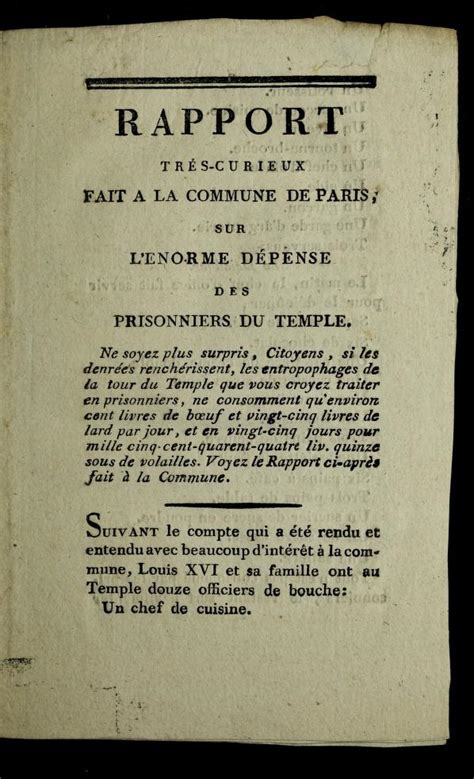 Rapport tre  s curieux fait a   la commune de paris, sur l'e norme de pense des prisonniers du temple. - L esilio del prete l esilio del prete.