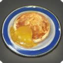 Vitality +8% (Max 18) Direct Hit Rate +8% (Max 13) A pancake dish made of ground Dalamud popotoes, served with puréed mirror apples. EXP Bonus: +3% Duration: 30m. (Duration can be extended to 60m by consuming multiple servings) Available for Purchase: No. Sells for 9 gil.. 