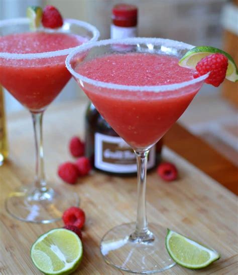 Raspberry margarita. Ingredient Checklist. ¾ cup (6 ounces) tequila ; ½ cup (4 ounces) orange liqueur ; 2 cups fresh or frozen raspberries ; ¼ cup (2 ounces) fresh lime juice 