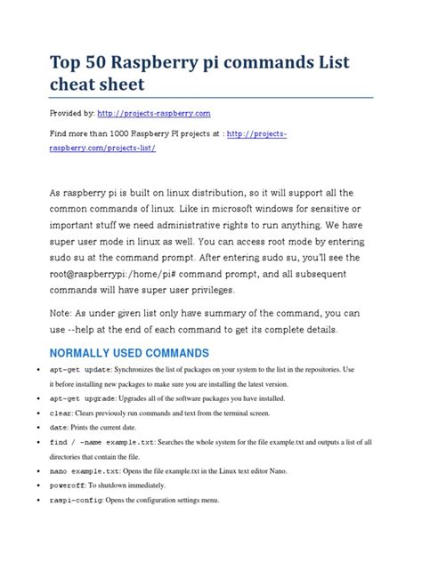 Raspberry pi commands pdf.  This cheat sheet is designed to help both beg...