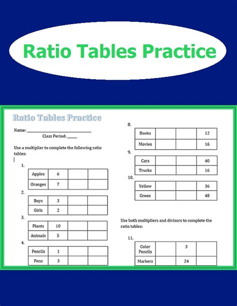 Ratio Tables Practice Math interactive notebook, Common core math