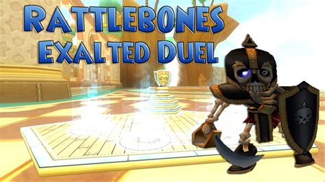 How hard is it to get the rattlebones exalted duel from rattlebones I heard it drops the best robe for level 100 Death. Got my ice one on my first try but it's all just RNG so it really depends. Getting the duel to drop is easy. Just farm him with a low pip aoe that you can cast first turn.. 