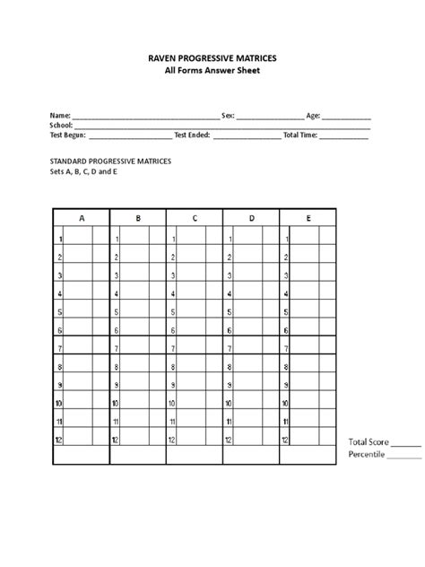 Raven Standard Progressive Matrices Answer Sheet