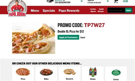 Papa Johns coupons: Papa johns XL 2 Topping Pizza for $10 with coupon code TP8W32. 50% off regular menu price with coupon code AZ27673 (Valid only for Phoenix locations) or SUMMERHEAT or GM2256. 60% off all prices with coupon code SVN55. Any Four 20 oz Pepsi Products for $5 with coupon code PEPSI5.