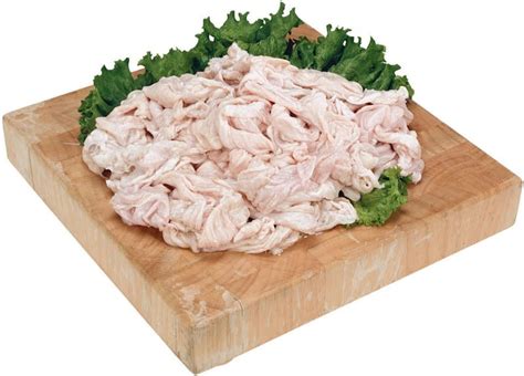 Raw chitterlings. Chitterlings ( / ˈtʃɪt ( ə) lɪŋz / ), sometimes spelled chitlins or chittlins, are the large intestines of domestic animals. They are usually made from pigs ' intestines. They may also be filled with a forcemeat to make sausage. [1] Intestine from other animals, such as cow, lamb, goose, and goat is also used for making chitterling. 