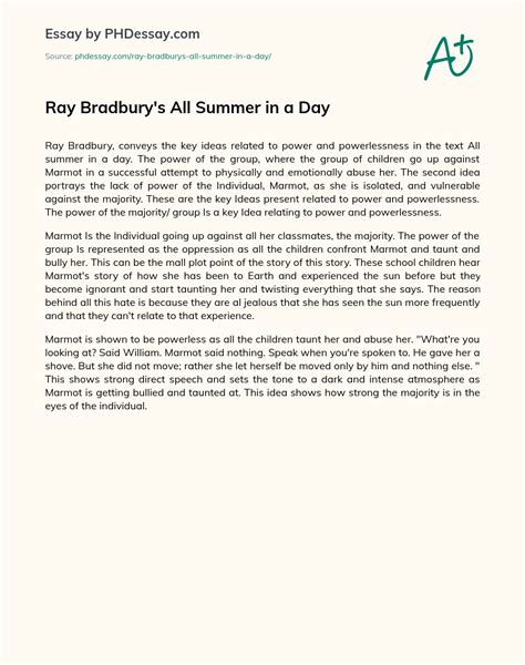 Ray Bradbury: All Summer in a Day. Summary and analysis.