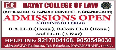 Rayat College of Law Fees & Courses List 2024 - Getmyuni