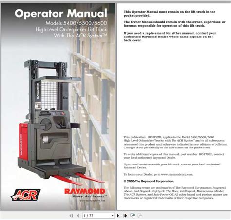 Raymond order picker model 5400 operator manual. - Singer instaload xl 2200 16mm projector manual.