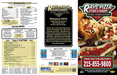 Rays pizza lansdale. Ray's Pizza 15603 N 59Th Ave, Glendale, AZ 85306. 602-938-4065 (952) Open until 8:30 PM. Full Hours. Skip to first category. Neapolitan Thin Pizza ... 