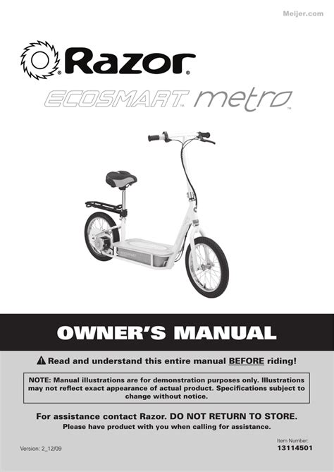 Razor EcoSmart Metro Electric Scooter : Owners manual