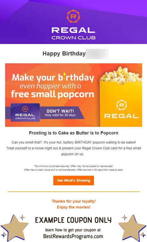 Rcc birthday reward 2023 regal. For those of you who may not be able to find your RCC $7 combo. Go to your Regal Crown Club Rewards section in the app, where you see your rewards card. Swipe your card to where it flips to the back, you will see your offers there. 22 votes, 26 comments. true. 