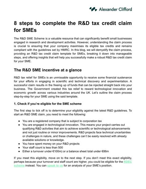 Rd Tax Credit Claim Template For Smes