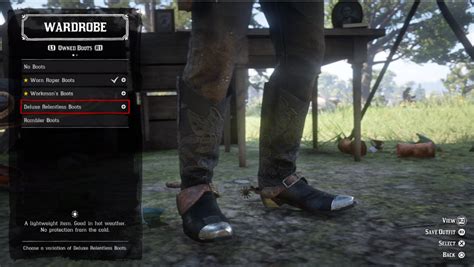 Mar 8, 2023 · Laying Down Hacks for Putting Pants on Over Boots in Red Dead Redemption 2. The best way to put on pants over boots is to lay the pants flat and then step into them carefully. This will ensure that the fabric is not too tight, and will also allow you to get a better fit overall. Additionally, you can use steam to help smooth out any wrinkles or ... . 