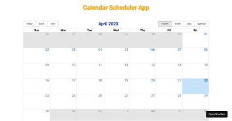 React Big Calendar Example Codesandbox