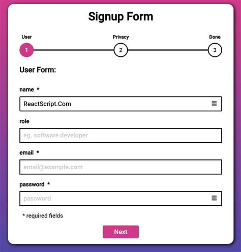 React MultiStep Form React.js Examples