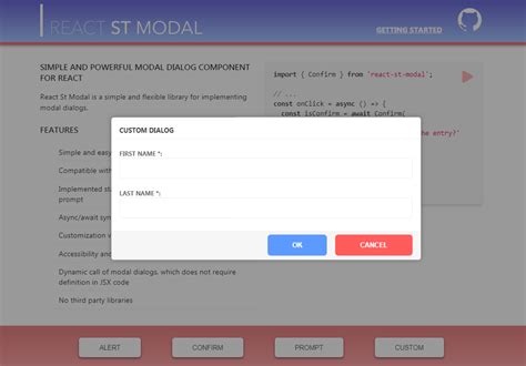 React modal component. js npm Approach To create modals like Alert, Confirmation...