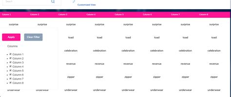 React table show hide columns