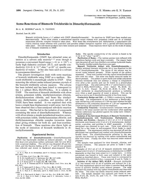 Reactions of bismuth trichloride in diemthylformamide