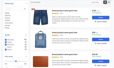 Reactjs Template Free Product Listing Page List View