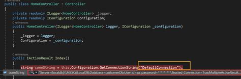 Read Connection String from AppSettings.json file in Core MVC