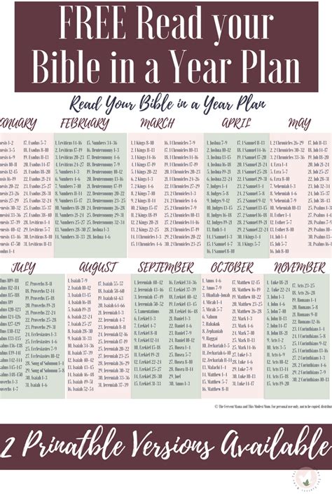 Regular Bible reading is one of the most important habits you can develop. This daily Bible reading plan will give you all the benefits of a steady diet of God's Word as you read through Scripture in a year. The whole Bible is arranged into 365 daily readings, including an Old Testament passage, a New Testament passage, and a Psalm or Proverb for …. 