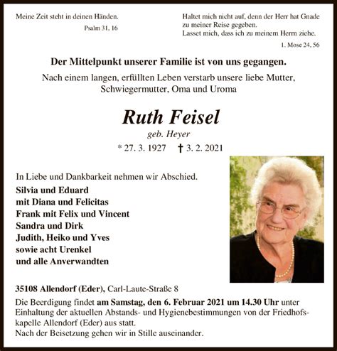 Read funeral home obituaries.  Feisel Ruth A.  Calling Hours are 4-7 p.  ...