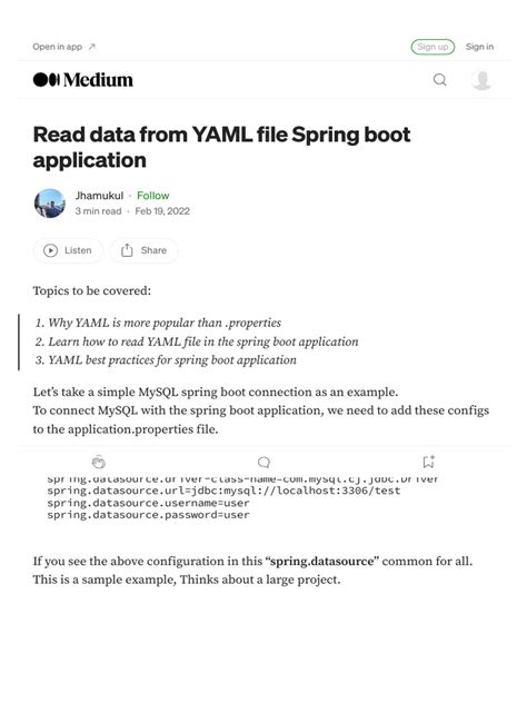 Read yaml file in java spring boot.  Also, it&rsquo;s possible to use different ways and formats t...
