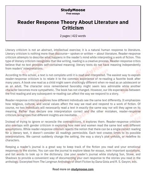 Reader response criticism example