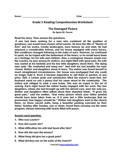 Reading Comprehension Practice Grade 5