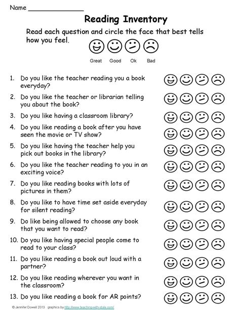 Reading Inventory -free Teaching Resources TPT - TeachersPayTeachers