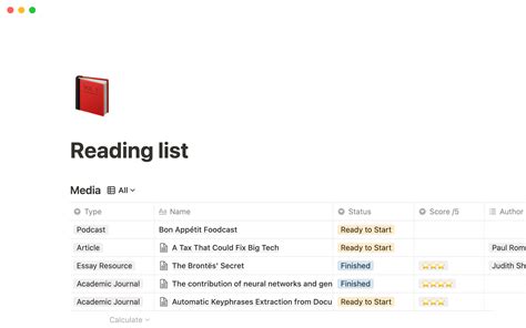 Reading List Template Notion