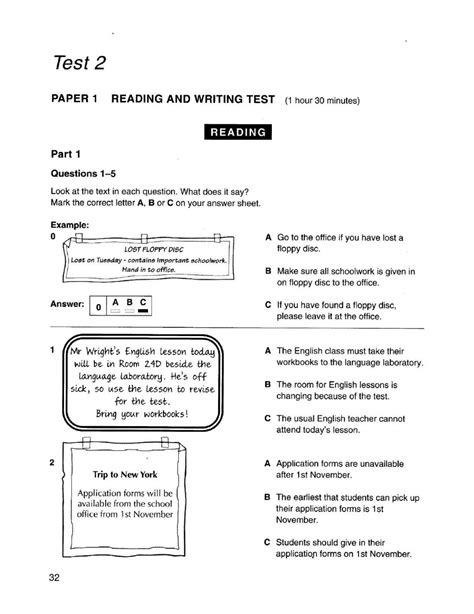 Reading and Writing Test 2 PET 1 Interactive Worksheet Edform