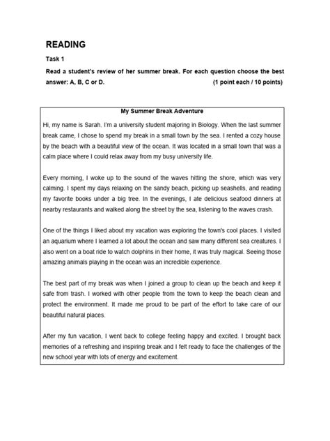 Reading comprehension b1 pdf.  You are going to read an interview with ...