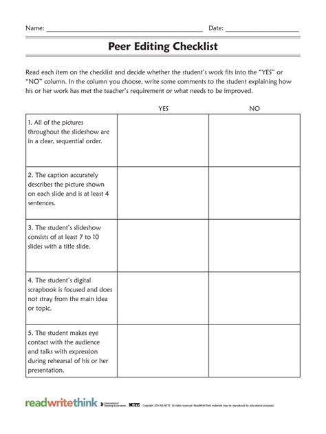 Readwritethink Editing Checklist Fill and Sign Printable Template