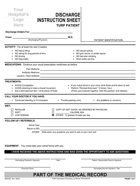Real Hospital Discharge Papers Template