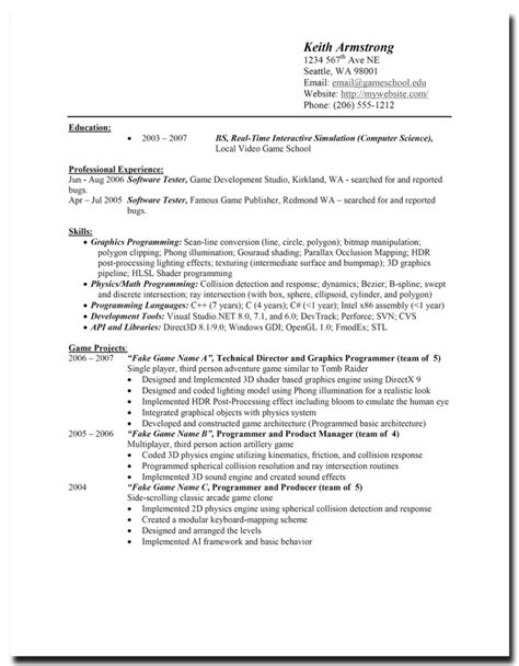 Real Video Game Developer Resume Examples