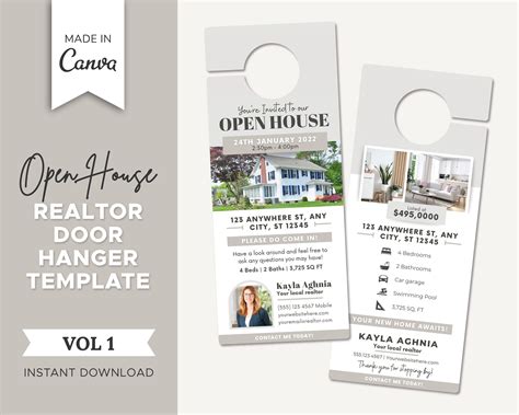 Real estate door hangers. Real Estate Door Hangers. High-quality, full-color offset and digital door hanger printing available on multiple premium paper stocks and in various sizes. Several coating options are also available. 4.25" x 11" Finished Size; 14 Pt Ultra-thick Card Stock; 16 Pt Card Stock; 