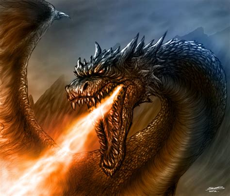 Realistic Dragon Breathing Fire Drawing