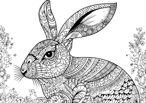 Realistic rabbit with pretty patterns Rabbits Adult Coloring Pages