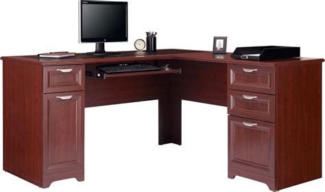 Realspace magellan corner desk. This classic Realspace Magellan L-shaped desk features 4 drawers with roomy compartments, so you can keep files and other accessories within reach. Laminate construction offers added durability. Includes a slide-out keyboard drawer. 4 drawers provide ample storage space. A cable management system helps eliminate clutter. 