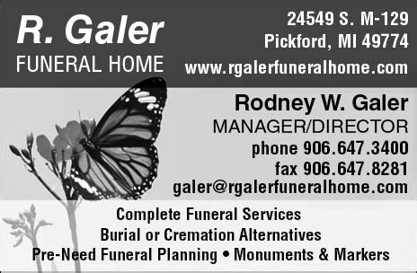 Welcome to Family Life Funeral Homes. Find all the info you need. We consider our funeral home to be a beautiful place to celebrate life. Whether you're attending a service or visiting a memorial, we welcome you. ... Pickford, MI 49774 (906) 647-3400 [email protected] Get Directions. Family Life Funeral Homes - Sault Ste. Marie. 4951 S. M-129 .... 