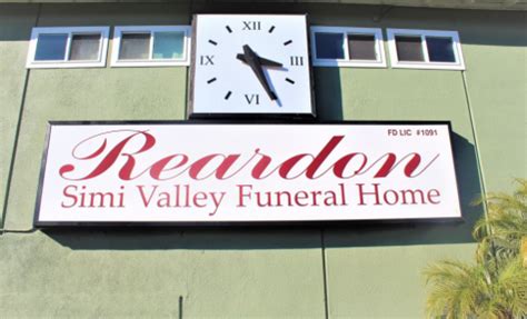 Reardon simi valley funeral home obituaries. Celebration of Life. 12:00 p.m. - 1:30 p.m. Reardon Simi Valley Funeral Home. 2636 Sycamore Drive, Simi Valley, CA 93065. Send Flowers. Funeral services provided by: Reardon Simi Valley Funeral ... 