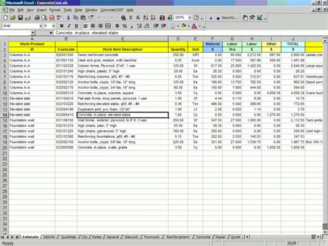 Rebar Estimate Excel Spreadsheet for Rebar Calculator Spreadsheet