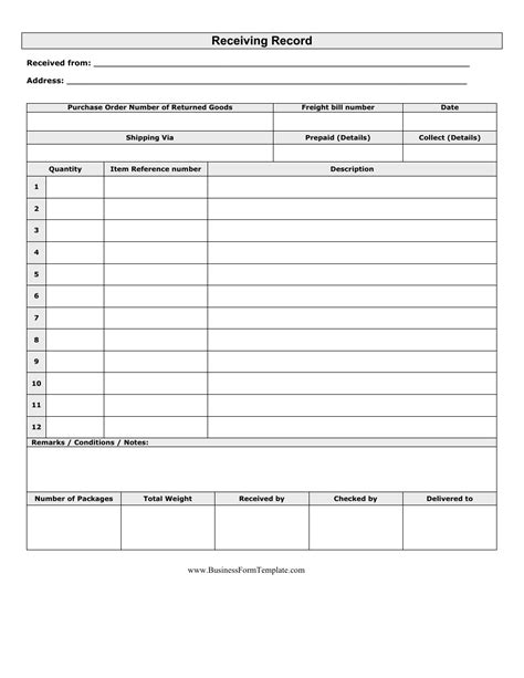 Receiving Template Form