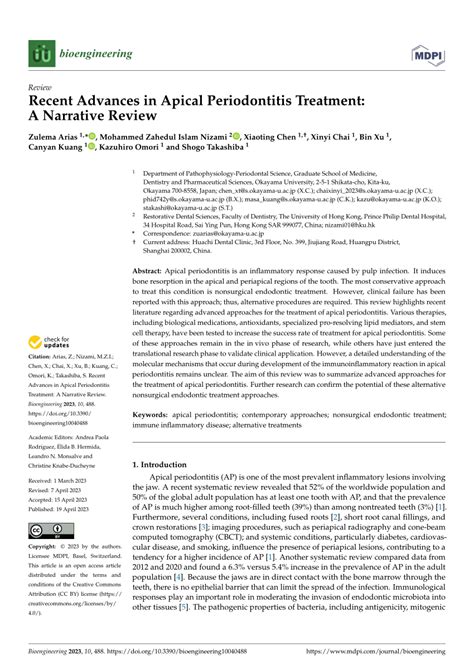 Recent Advances in Apical Periodontitis Treatment: A Narrative. 
