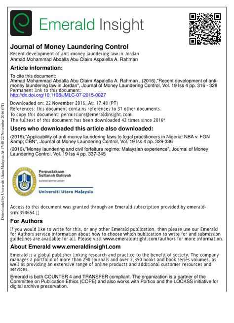 Recent development of anti-money laundering law in Jordan