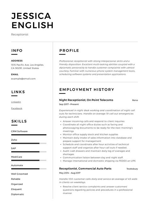 Receptionist Resume Example & Writing Guide 12 Samples PDF 2019