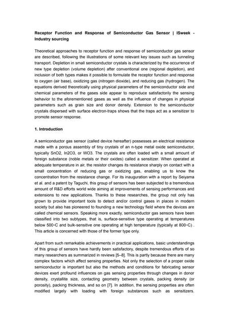 Receptor Function and Response of Semiconductor Gas Sensor