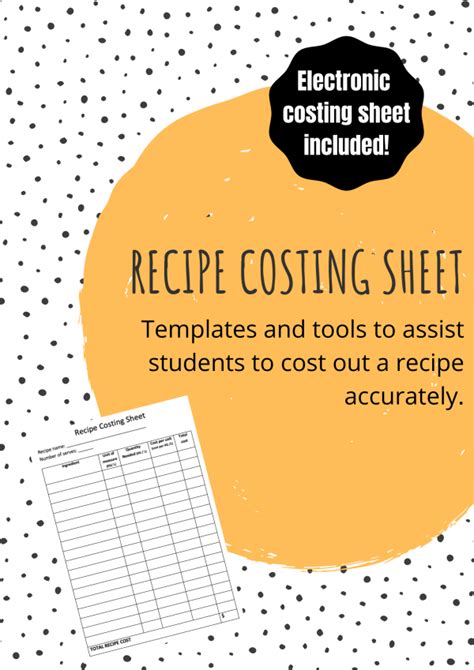 Recipe Costing Sheet Teacher Professional Development