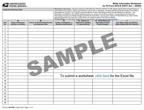 Recipient Information Worksheet for PS Form 4615-E (PACT …